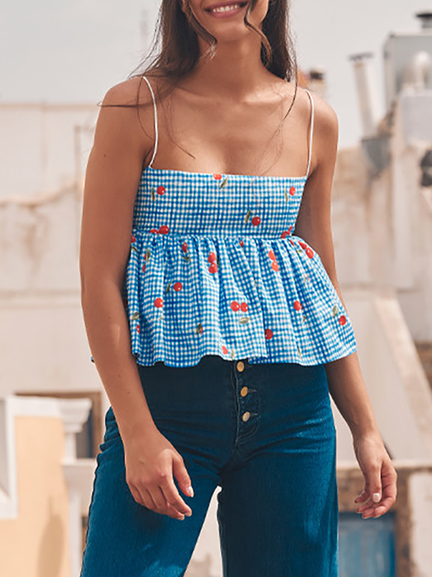 Cherry Pattern Strap Top