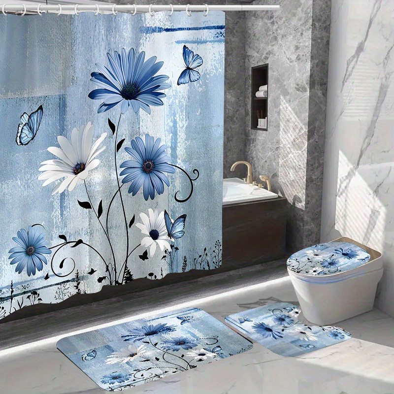 

1pc/4pcs Shower Curtain 12 Bathroom Mat Rug Carpet Polyester Curtain Bathroom Accessories ( Jit)