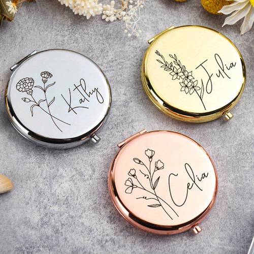 1pc personalized custom cosmetic for bridesmaid proposal best friend birthday gifts personalized gifts for women engraved pocket mirror hen parties mother s day gifts teacher s day gifts used in