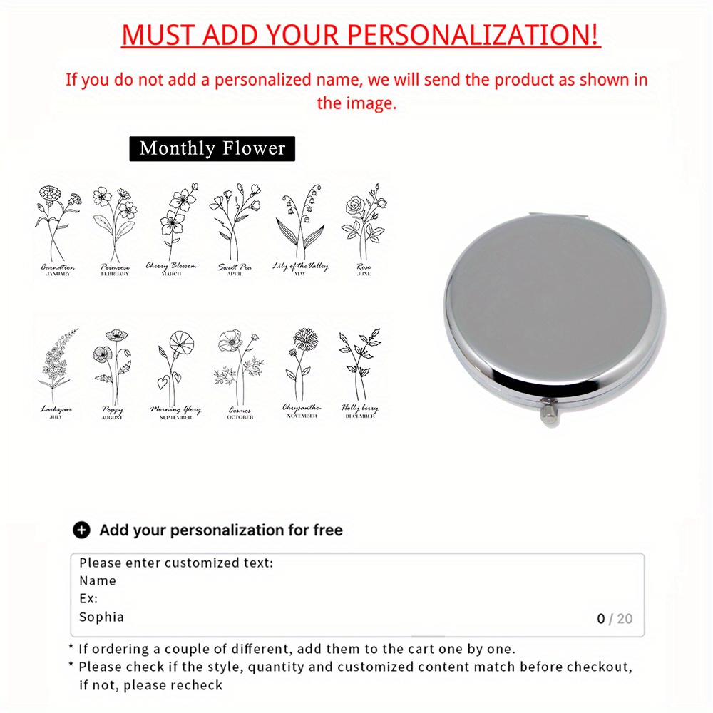 TEMU 1pc Personalized Custom Cosmetic Mirror | Gifts For Bridesmaid Proposal | Best Friend Birthday Gifts | Personalized Gifts For Women | Engraved