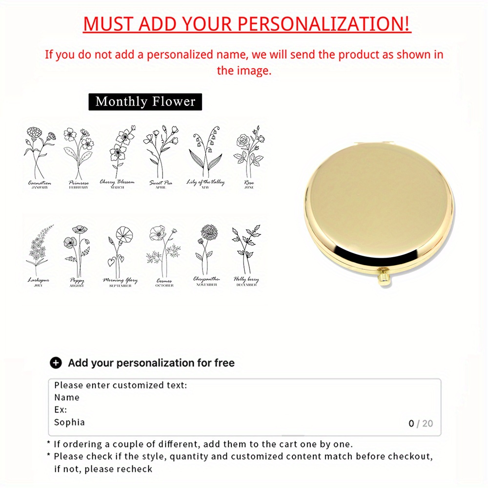 TEMU 1pc Personalized Custom Cosmetic Mirror | Gifts For Bridesmaid Proposal | Best Friend Birthday Gifts | Personalized Gifts For Women | Engraved