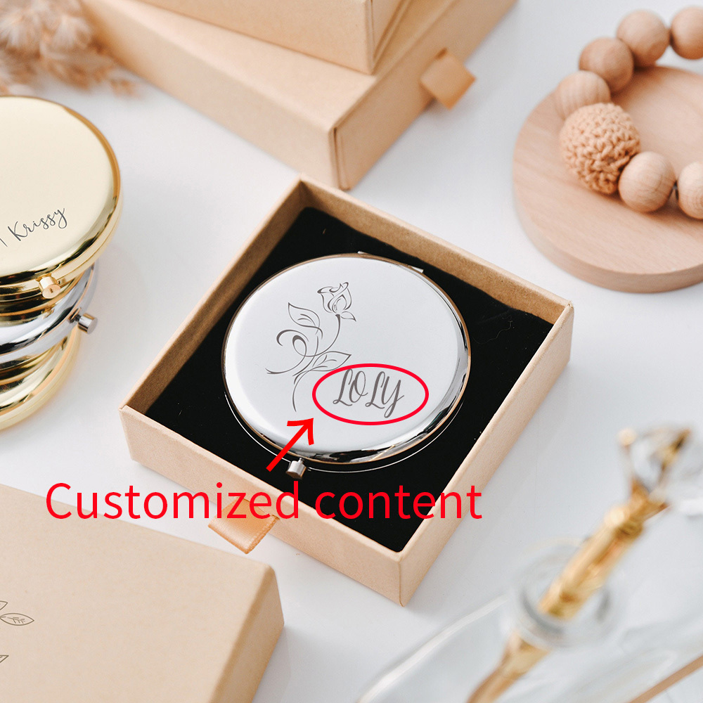 

1pc Elegant Customized Stainless Steel Compact Mirror - Makeup Mirror For Women, Ideal For Day, Birthday, Bridesmaid Proposal, Hen Party, Holiday & Christmas Gift (gift Box Not Included)