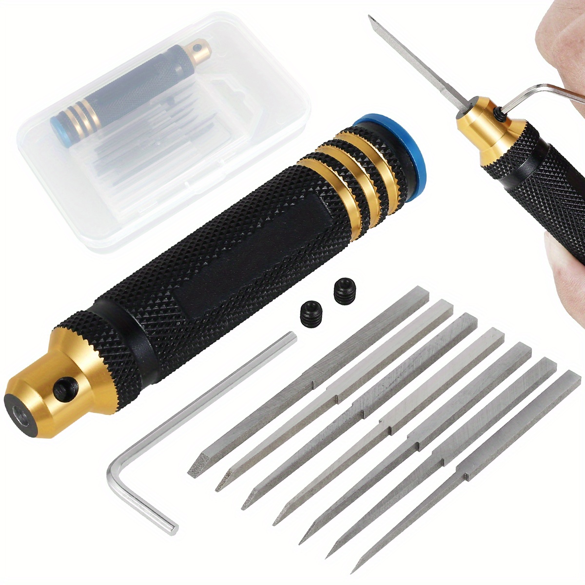 

Ergonomic Precision Craft Chisel - Metal With 7 Blades (0.1-2mm) For Carving, Engraving & Diy Projects