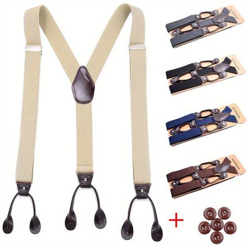 1pc vintage suspenders men women leather trimmed button end y back adjustable elastic trouser braces straps belt wedding party