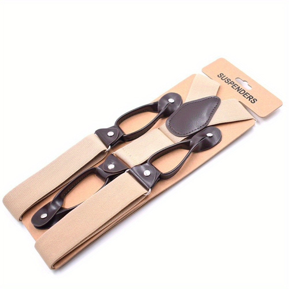 1pc Vintage Suspenders Men Women Adult Leather Trimmed Button End Y Back Adjustable Elastic Trouser Braces Straps Belt Wedding Party