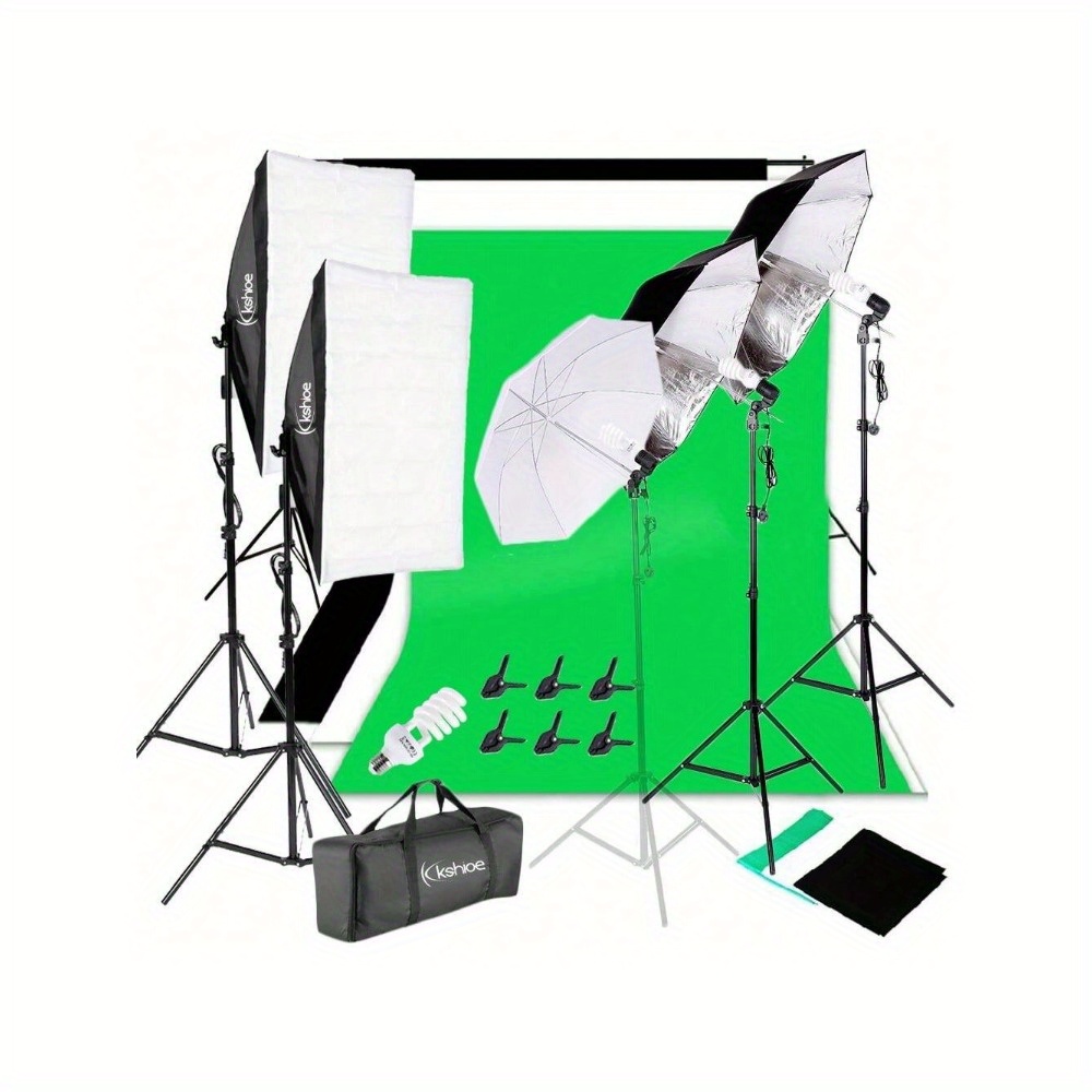 TEMU Kit d'ombrelle d'éclairage photo professionnelle - Ensemble d'équipement de studio avec réflecteurs blancs/argentés/noirs, softbox, supports de