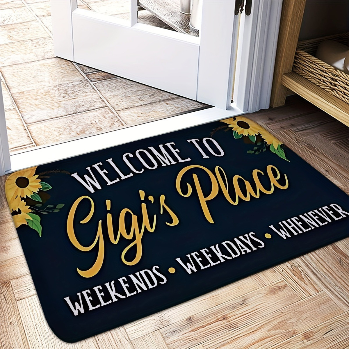 

1pc Sunflower Floor Rug, Door Mat, Kitchen Mat - Waterproof, Non-slip, Stain-resistant, Washable, Perfect For Entryway, Bedroom, Living Room, Hallway, Laundry, Bathroom Entrance