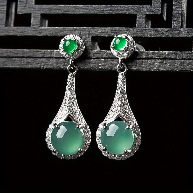 1 pair 925 silver inlaid natural   ice seed water moistens light earrings ladies   fashion inlaid diy earrings holiday birthday gift to send test certificate and gift box Product details 0