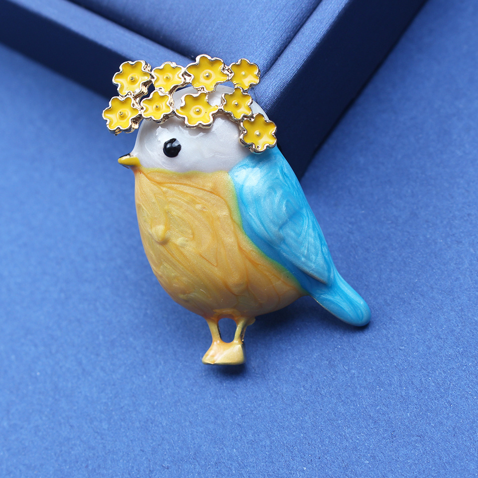 

Enamel Bird Brooch With Yellow Flower Crown - Cute Animal Pin For Women', Clothing & Backpack Accessory, Bird Accessories