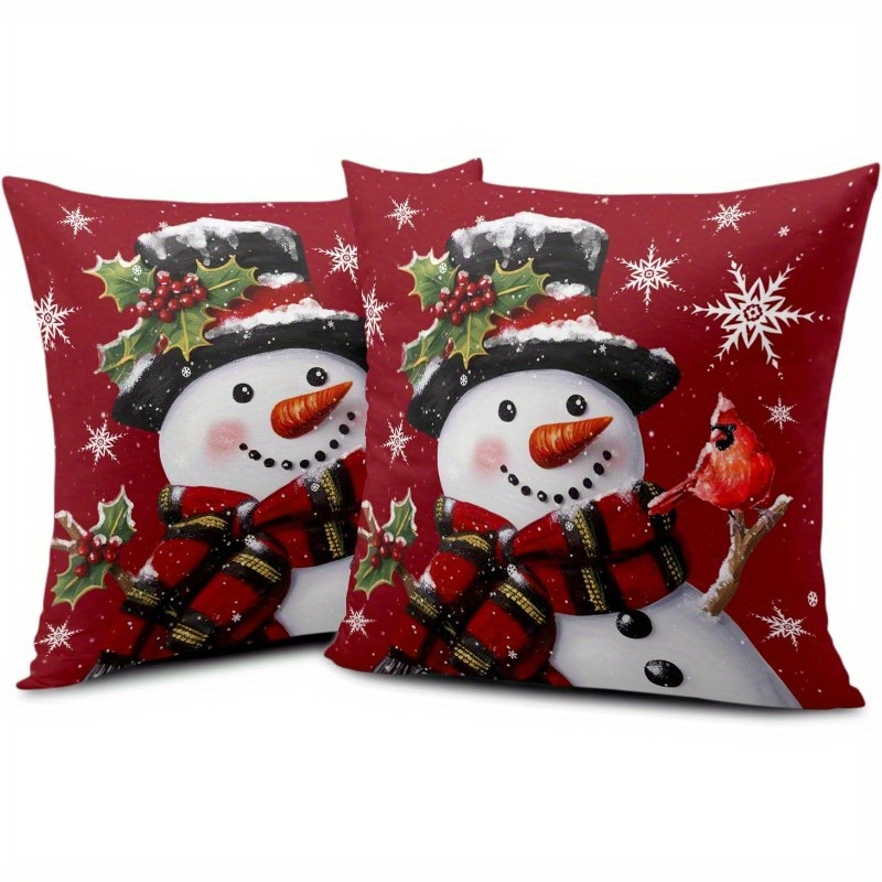 

2-pack 18x18" Polyester Snowman Christmas Throw Pillow Covers - Woven Holiday Decorative Cushion Cases For Sofa And Couch, No Battery Needed