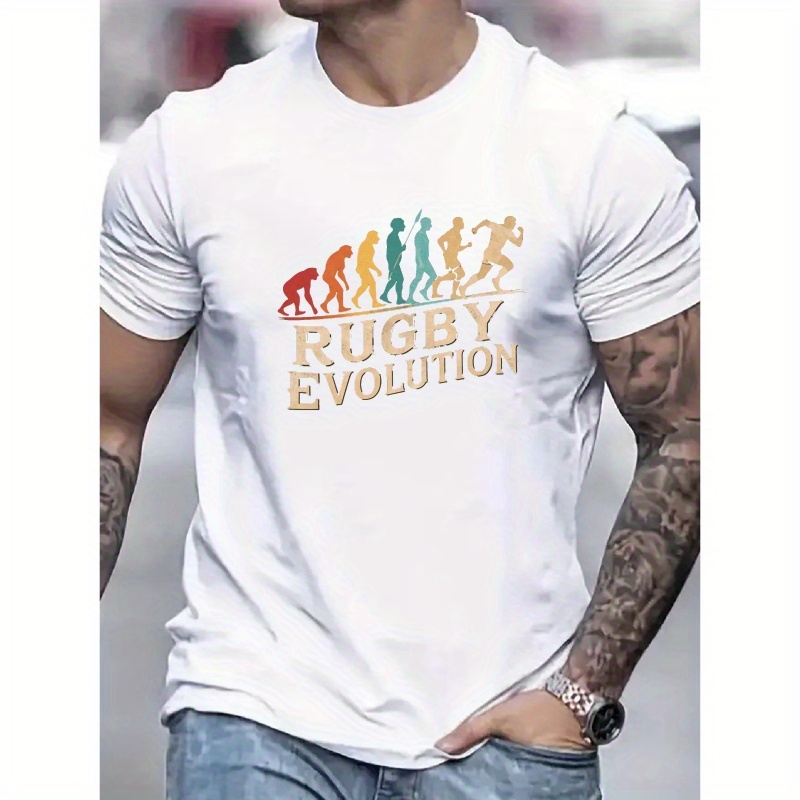 

T-shirt Graphique Evolution Rugby pour Hommes - Tee-shirt Décontracté à Manches Courtes, Polyester Respirant, Lavable en Machine - Parfait pour l'Été