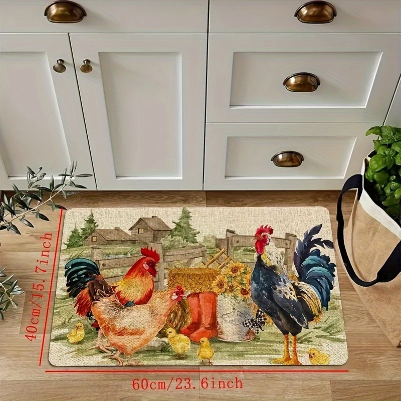 

1pc Rustic Rooster Kitchen Floor Rug, Door Mat, Kitchen Mat - Waterproof, Non-slip, Stain-resistant, Washable, Perfect For Entryway, Bedroom, Living Room, Hallway, Laundry, Bathroom Entrance