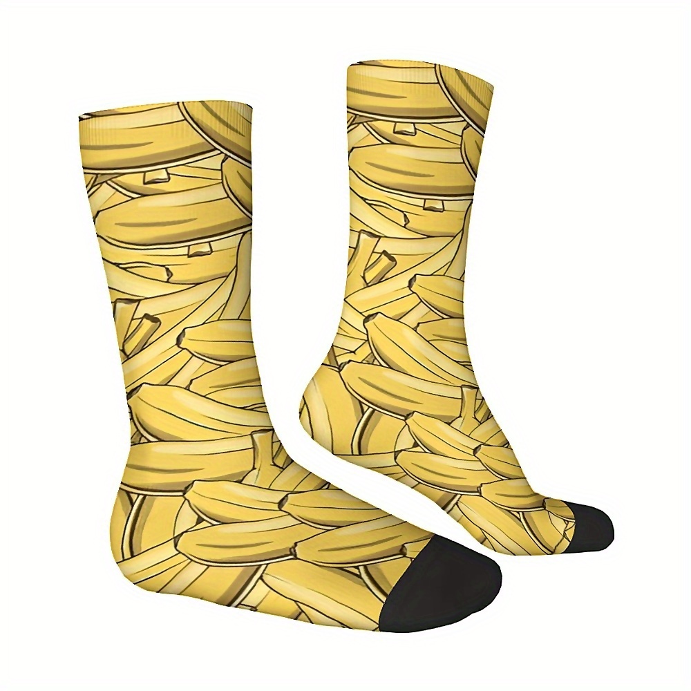 

Men's Novelty Banana Pattern Crew Socks - Breathable, Comfortable Polyester For Casual Outdoor Wear