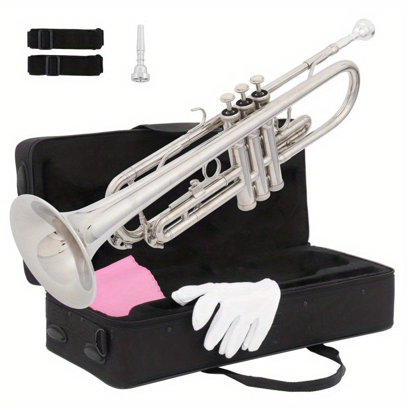 TEMU B Flat Silvery Bb Trumpet For Concert Band With Case