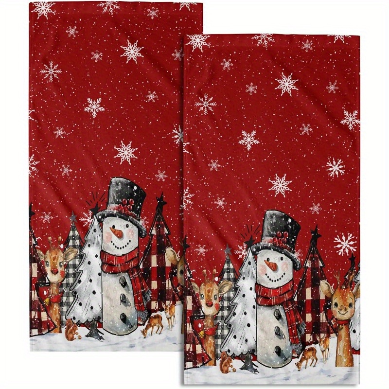 

2pcs Ultra-soft Christmas Hand Towels - Festive Snowman & , Absorbent Polyester Dish Cloths For Kitchen & Bathroom Decor, Machine Washable, 18x26 Inches