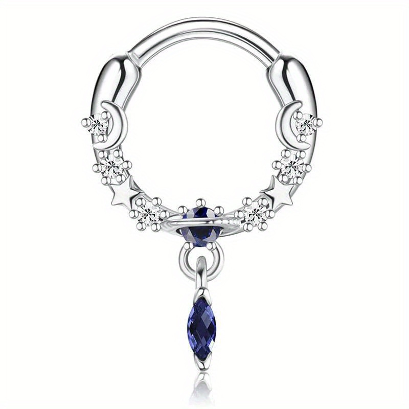 1pc Stainless Steel Septum Rings Dangle Earrings: Trendy Punk Style With Cz - Unique Cartilage Helix Nose Piercing Jewelry For Women Men