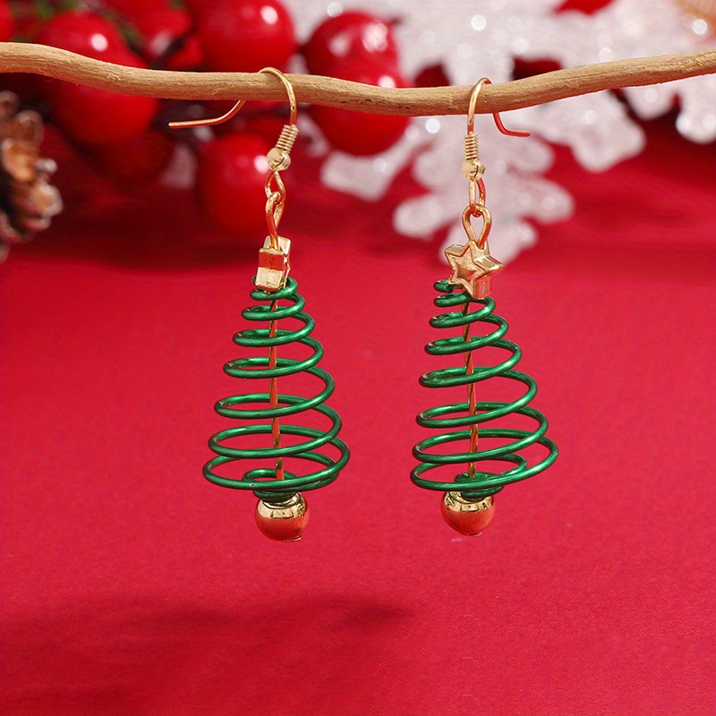 TEMU 1 Paire de Boucles d'Oreilles Pendantes Tendance pour Femmes, Boucles d'Oreilles de Noël avec Étoile à Branches Empilée, Arbre de Noël Vert en ,
