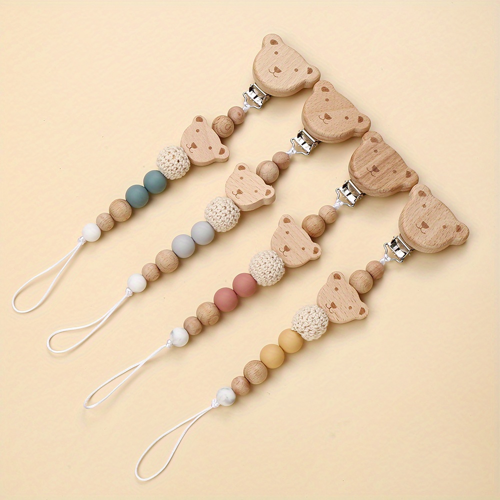 

1pc Silicone And Beech Wood Bead Diy Hanging Cord With Beechwood Clip For Fashion Jewelry Keychain Necklace Accessories Creative Pendant Decor