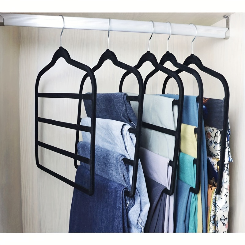 

3-pack Multi-layered Pants Hangers, Space-saving Wardrobe Storage Organizers, Non-slip Velvet Coated For Jeans, Scarves, Trousers