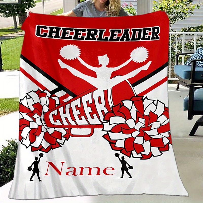 

Personalized Cheerleader Blanket With Custom Name – Soft Flannel Throw For All Seasons, Digital Print Polyester Cheer Motif – Ideal For Naps, Camping, Travel – Unique Gift For Family & Friends