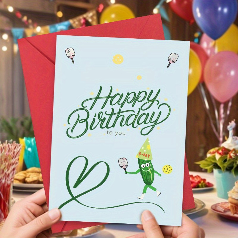 

1pc Happy Birthday Greeting Card With Envelope, Pickleball Themed Birthday Note Card, Versatile Celebration Card For Christmas, Anniversary, Farewell, Congratulations - Suitable For Any Recipient