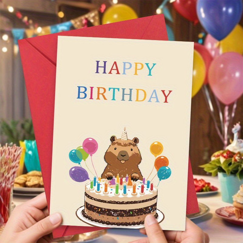 Carte De Vœux Humour Capybara - Anniversaire, Remerciement - Intérieur Blanc - 144x148mm - Enveloppe Incluse