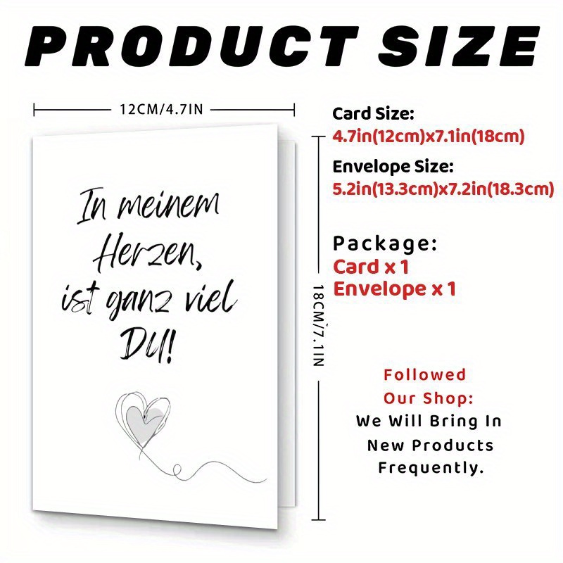 Image of 1pc Romantic German Greeting Card - "in Meinem Herzen, Du Ganz Groß Viel Platz!" - Valentine's Day Gift For Him/her, Boyfriend/girlfriend, Husband/wife, Or Anyone Special, Valentines Cards