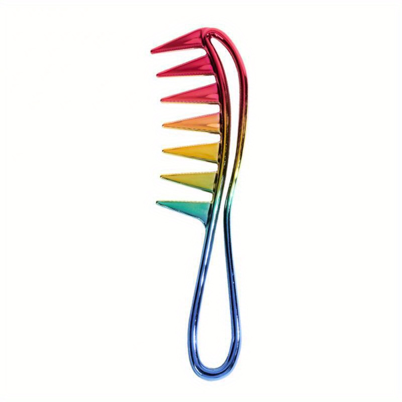 Image of 1pc, Electroplated Wide-tooth Oil Head Comb - Essential For Exfoliation, Styling, And Beauty For Normal Hair - Colorful Electroplating, Vintage Design, Unisex Curling Brush