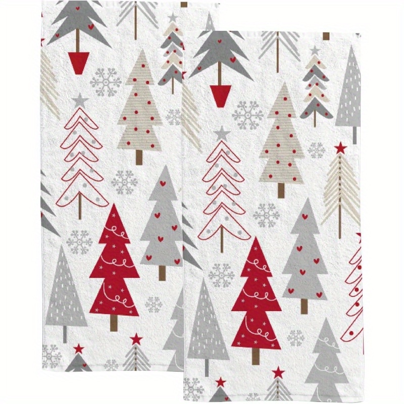 

Contemporary Space-themed Polyester Blend Kitchen Towels - 2 Piece Set, Machine Washable, Super Soft Woven Hand Towels With Christmas Tree Design, 18x26 Inch Oblong Dish Cloths