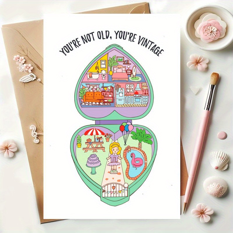 

1pc 90s Toy Birthday Card - "you're Vintage" Humorous Greeting, Ideal For Women, Men, Friends, Coworkers - Christmas, Thanksgiving, Halloween - Unique Paper Gift With Nostalgic Decorations