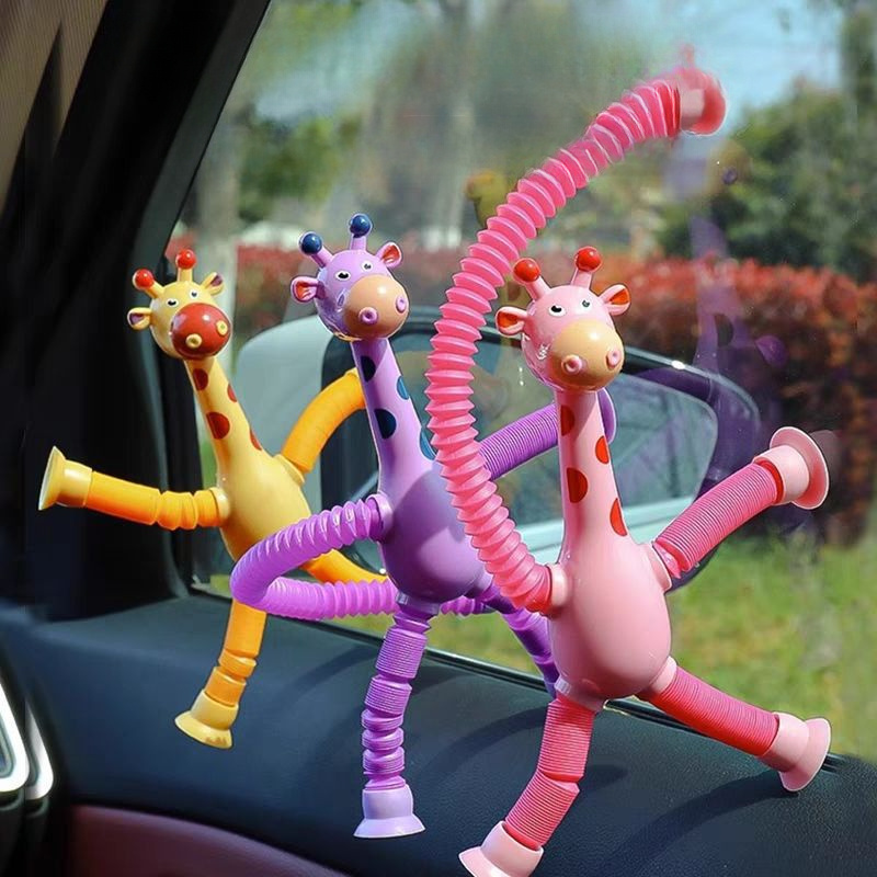 4pcs colorful stretchy giraffe suction cup toys fun educational for ideal for car bathroom bedroom durable plastic random colors Product details 0