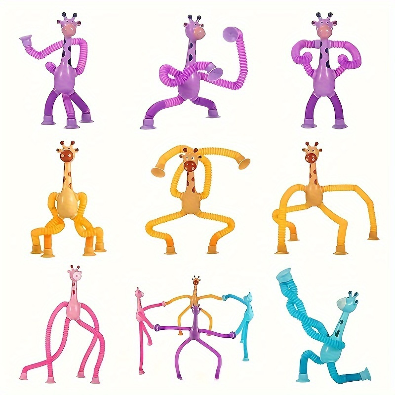 4pcs colorful stretchy giraffe suction cup toys fun educational for ideal for car bathroom bedroom durable plastic random colors Product details 2