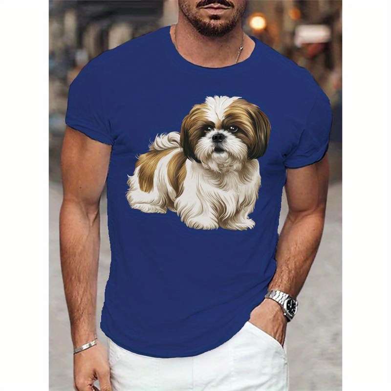 

Men's Vintage Shih Tzu Graphic Tee - Casual Short Sleeve, Breathable Polyester, Machine Washable - Perfect For Summer