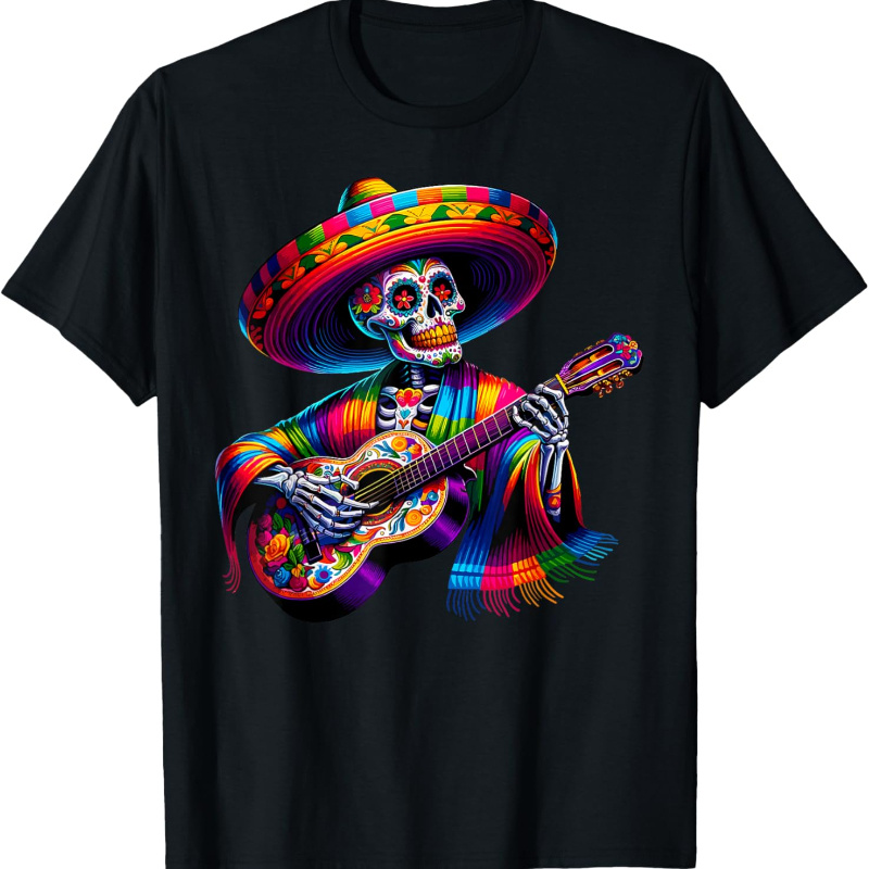 

De Skull Fiesta Sombreros Guitar T-