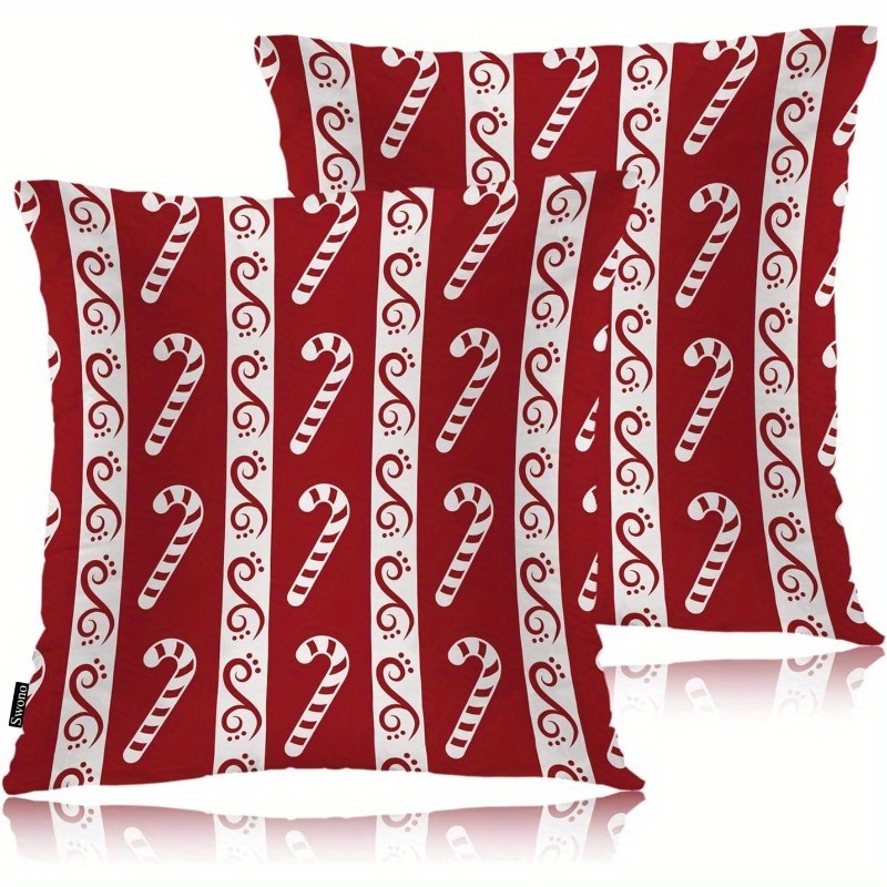 

2-piece Set, 18x18 Inch, Christmas Candy Cane Throw Pillow Covers, , Polyester, Woven, Rectangular, Decorative Cushion Cases For Indoor & Outdoor Home, Bedroom, Living Room