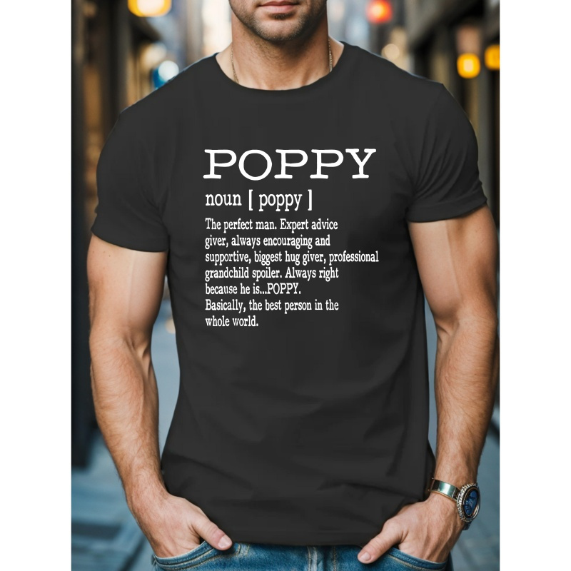 

Poppy Letter Print Men's Casual Geometric-pattern Crew Neck T-shirt