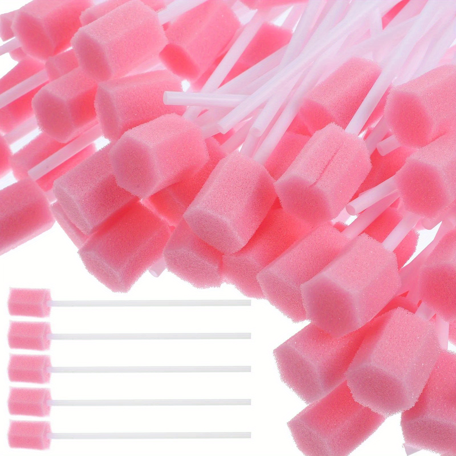 

100pcs Disposable Oral Care Sponge Swab Tooth Cleaning Mouth Swabs (pink)