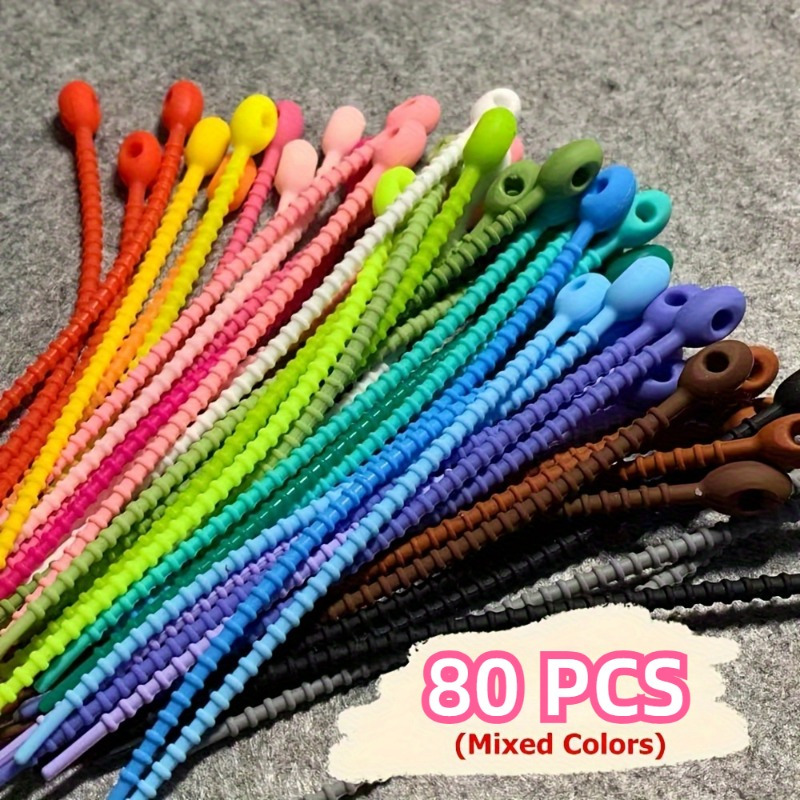 Image of 80pcs Colorful Silicone Cable Ties Twistable And Multifunctional For Earphone Wires And Home Office Cable Management Durable Reusable Wire Ties