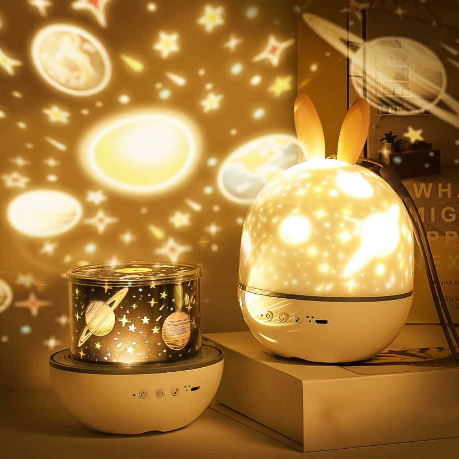 

3 In 1 Rotating Star Projector Lamp, Rabbit Night Light, Classic Music Box, 6 Theme Films: Universe, Stars, Birthday Party, Christmas, Ocean, And Romantic (usb Plug-in Model)