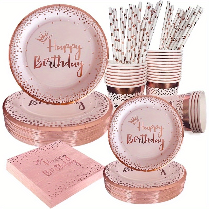 

50pcs Rose Golden Party Tableware Set - Disposable Plates, Cups & Napkins For Birthdays, Weddings, Anniversaries & More - Elegant Decorations For Any Celebration