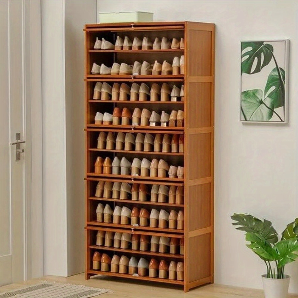 

A 10-tier Bamboo Shoe Rack That Functions As A Cabinet Organizer And Wooden Shelf Stand For Storage, Suitable As A Bookshelf.