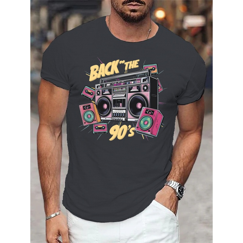 

Back To The 90s Retro Graphic Tee For Men - Casual Short Sleeve, Breathable Polyester, Machine Washable - Perfect Summer Fashion