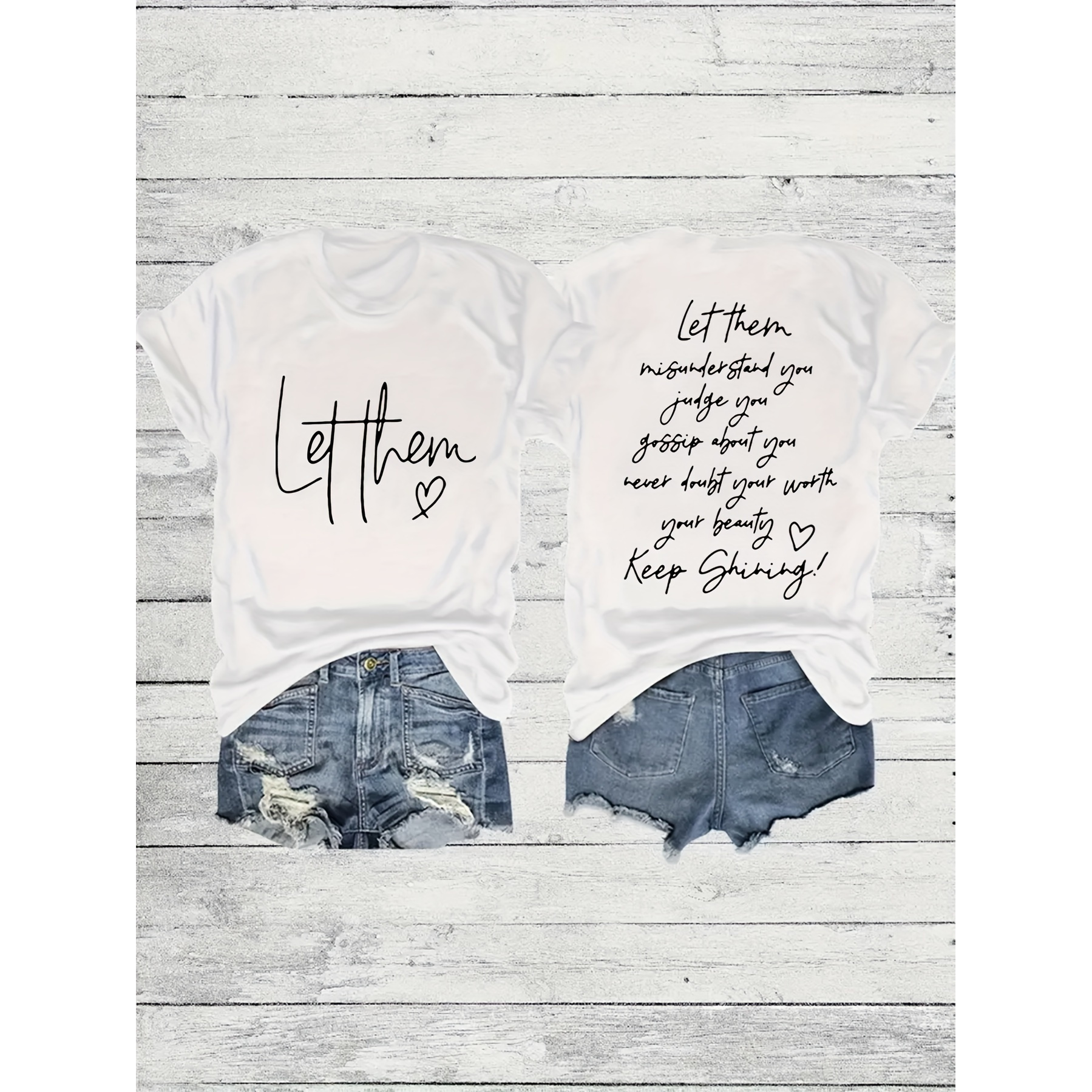 

Plus Size Let Them Letter Print T-shirt, Casual Short Sleeve Round Neck Top Spring And Summer, Women's Plus Size Clothing