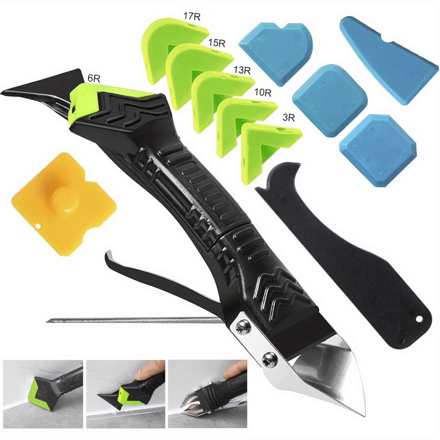 

Caulking Tool 5-in-1 Silicone Caulking Removal Tool, Sealant Finishing Tool, Scraper With Grouting Scraper, 6 Silicone Pads, Adhesive Residue Scraper, Kitchen Bathroom Joint Repair Tool Kit