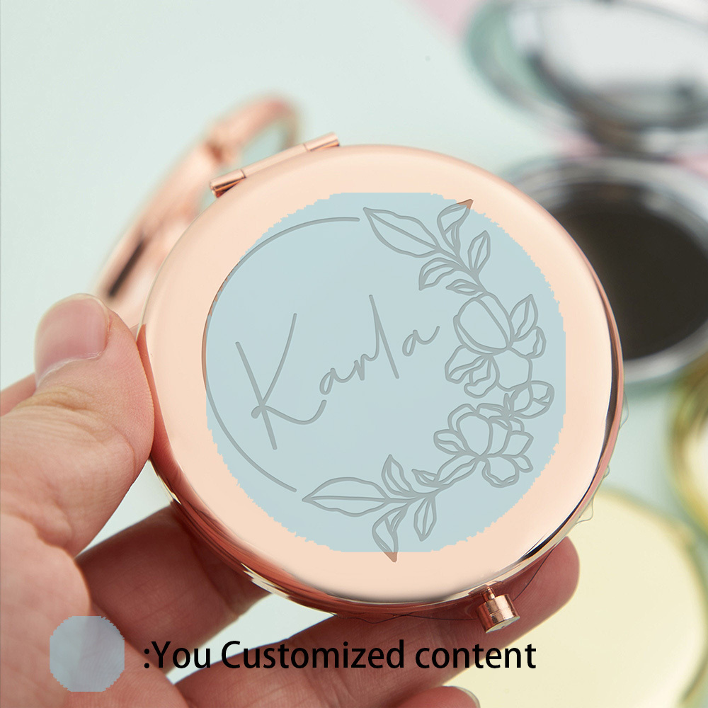 

1pc Elegant Stainless Steel Personalized Compact Mirror - Customized For Women, Ideal For Bridesmaid, Birthday, Hen Party, Teacher's Day & Day Gifts