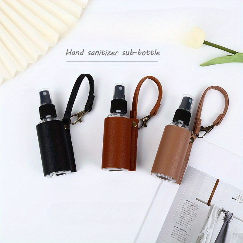 

60ml Refillable Plastic Spray Bottle With Leather Holder – Portable Unscented Hand Sanitizer Dispenser With Hanging Strap