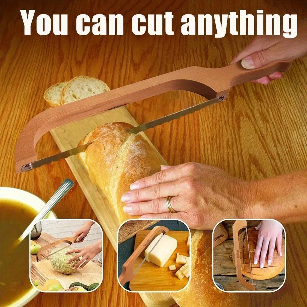 

Premium Wood Bread Slicer With Sharp Stainless Steel Serrated Blade - Multipurpose Kitchen Gadget For , Cheese, And Homemade Loaves