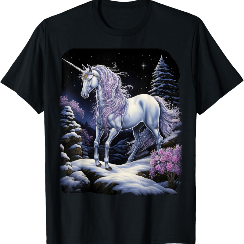 

White Unicorn Standing In The Snowy T-shirt