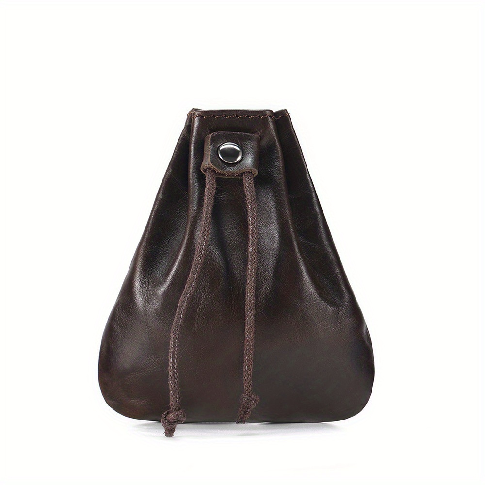 TEMU Jogujos Men's Genuine Leather Coin Purse - Vintage Style Mini Wallet With Drawstring Closure, Solid , Compact Card Holder For Casual Use, Wallet|vintage Leather Pouch|distressed , Leather Wallet