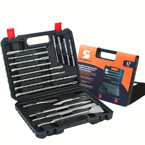 rotary hammer drill bits set chisels sds plus 17pcs concrete masonry hole tool with storage case for concrete